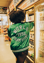 Load image into Gallery viewer, Vintage Green Satin World Champs 92’ Bomber
